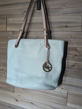 Michael Kors Mint Leather Tote Bag with Tan Straps
